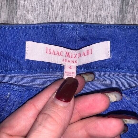 Isaac Mizrahi Blue Straight Leg Mid Rise Ankle Cropped Casual Pants Size 4 - Picture 7 of 9
